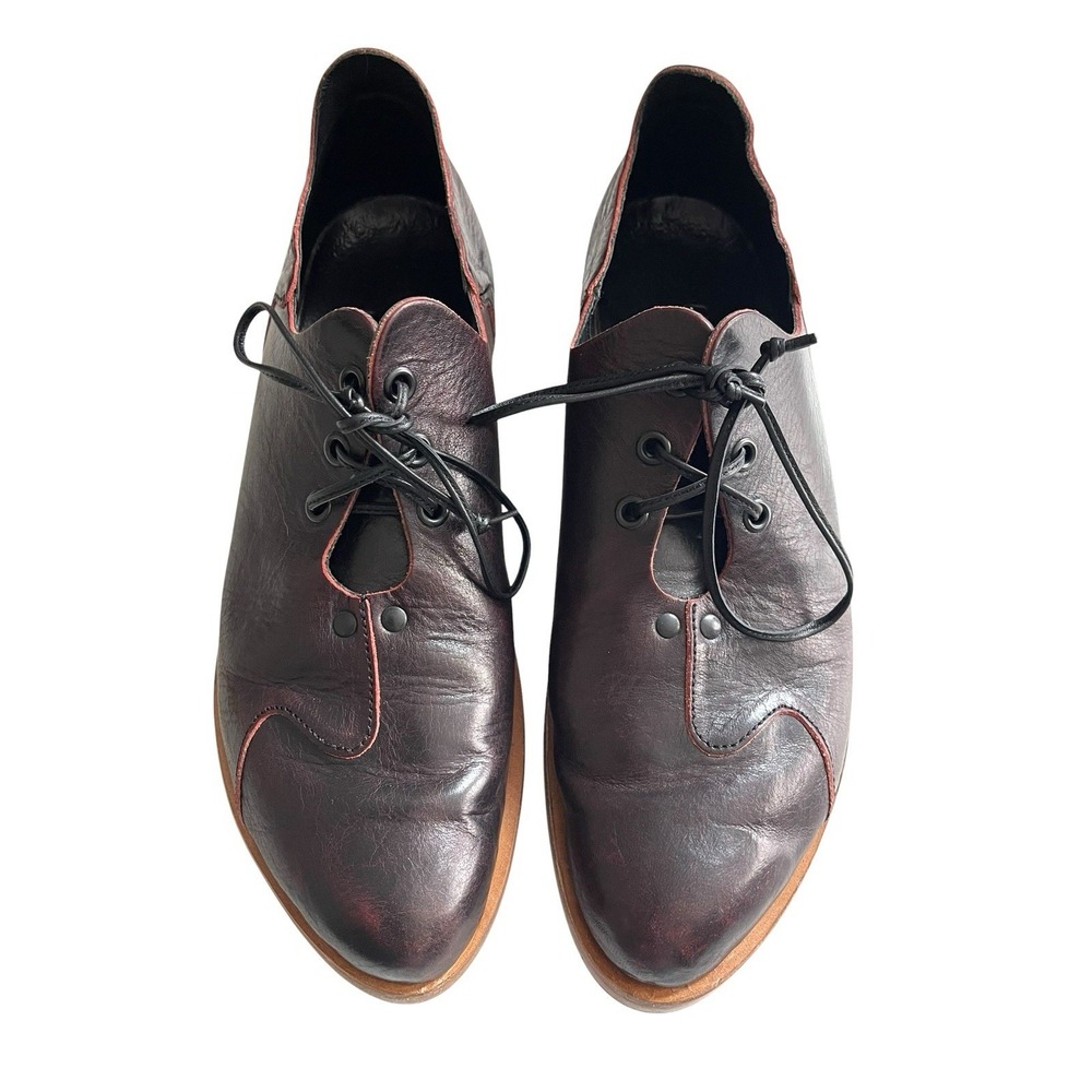 CYDWOQ Otter Lace Up Oxfords Shoes Burgundy Leather Handmade Sz 39 Dark Academia - Picture 2 of 9